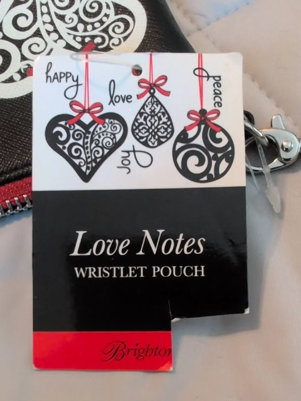 Brighton Love Notes Black Wristlet Pouch with White Ornament Accents